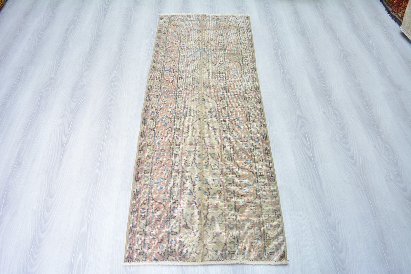 Colorful Handmade Patchwork Vintage Runner, 2×5.4ft, Faded Turkish Floral Runner