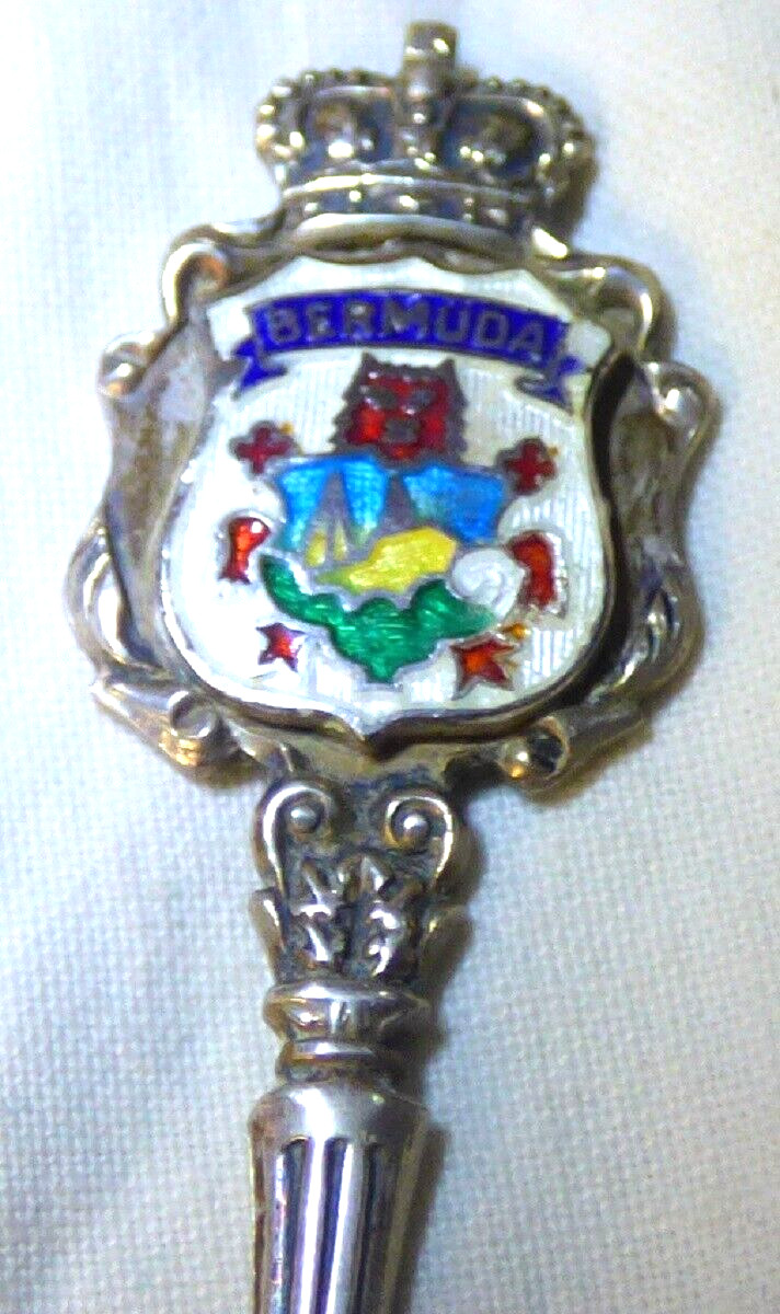 Antique 1903+ Sterling Souvenir Spoon Bermuda Enamel Coat of Arms 12.9 grams