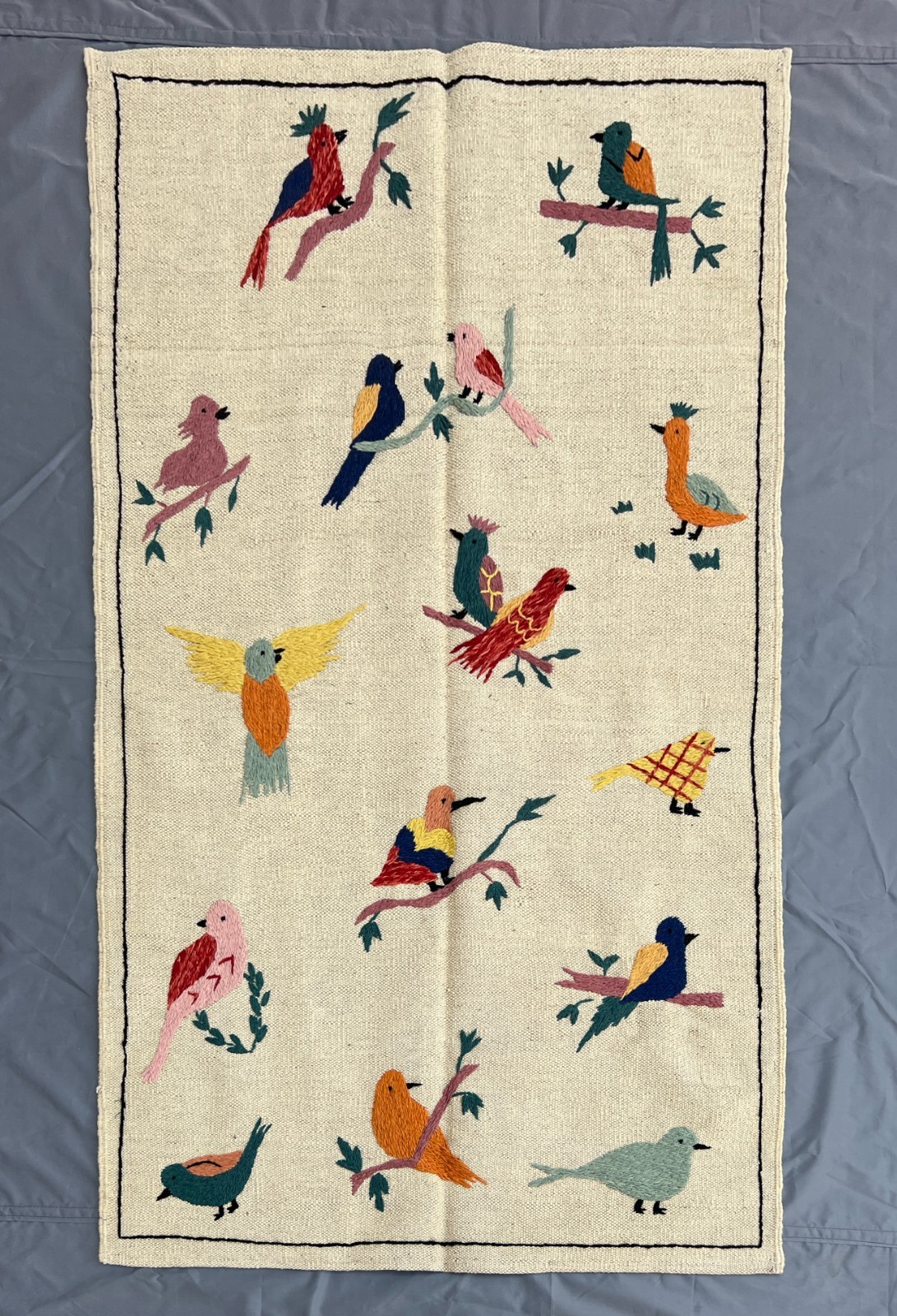 Afghan Pictorial Suzani Kilim Rug 3×5 Ft Handwoven Flat Weave Birds Art