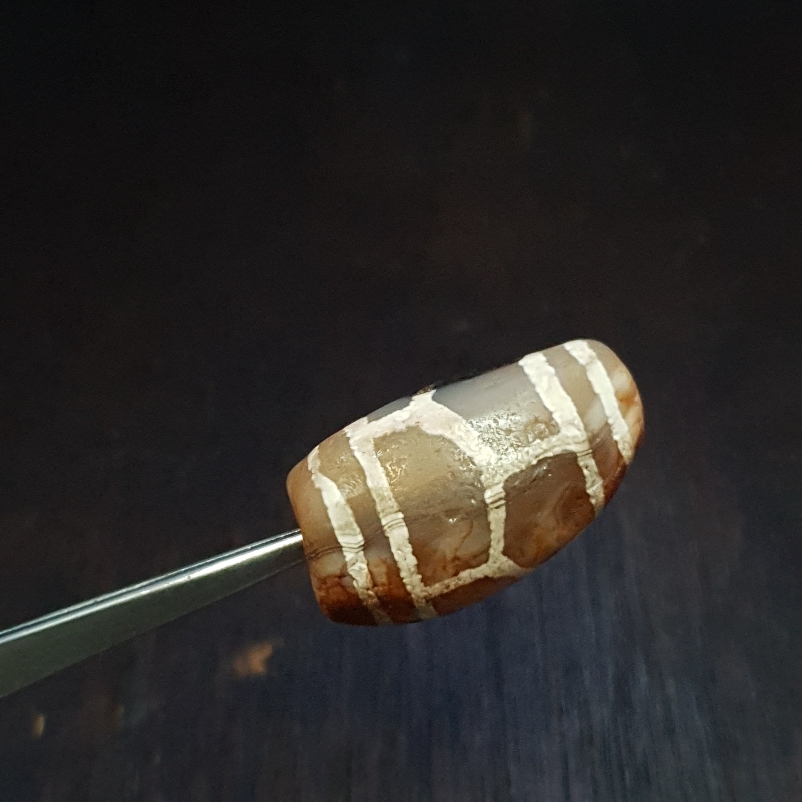 Antique Tibetan Amulet Etched Agate Decorated Bead 18.3×32.1mm