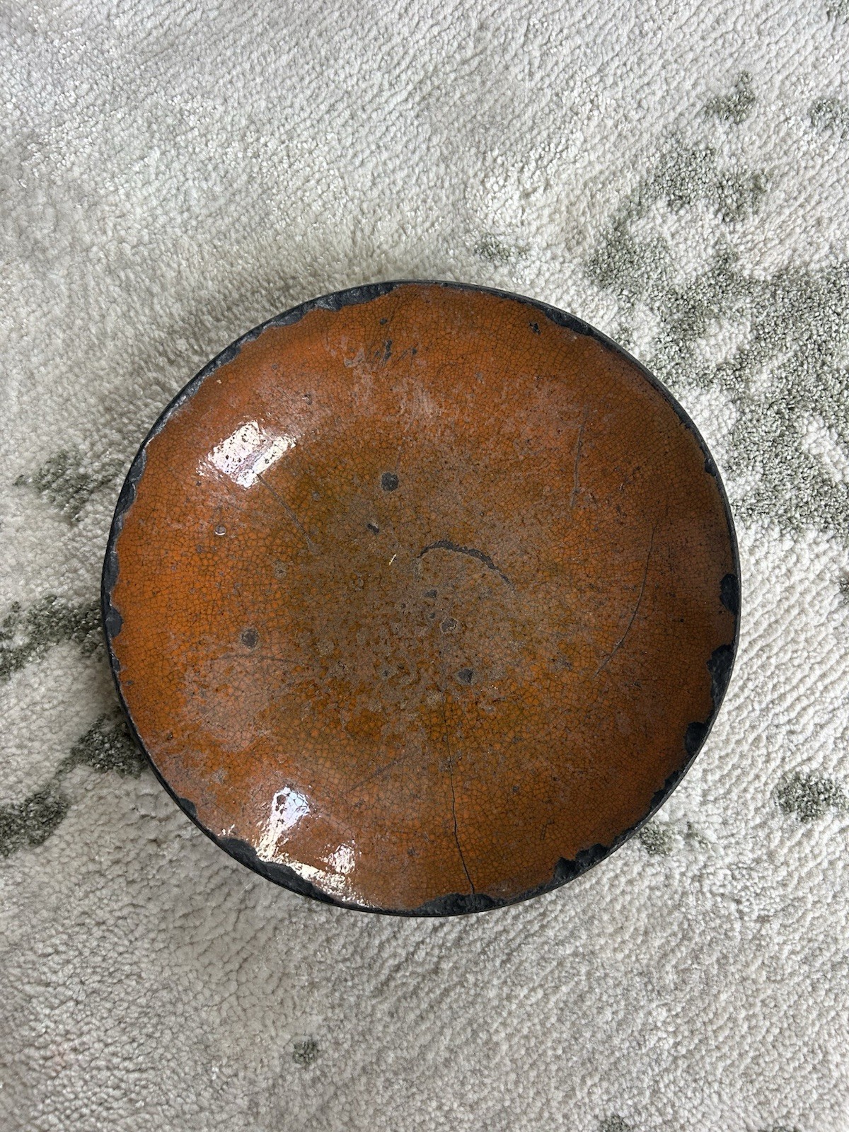 Antique Redware Plate Slip Decorated Coggle Edge Patina 19th C WORN Reddish