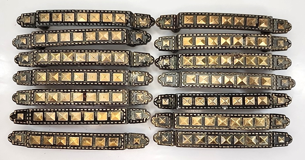 14 Vintage Hyer Ornate Brass 4” Long Drawer Handle Pulls 1970s Restore Rehab