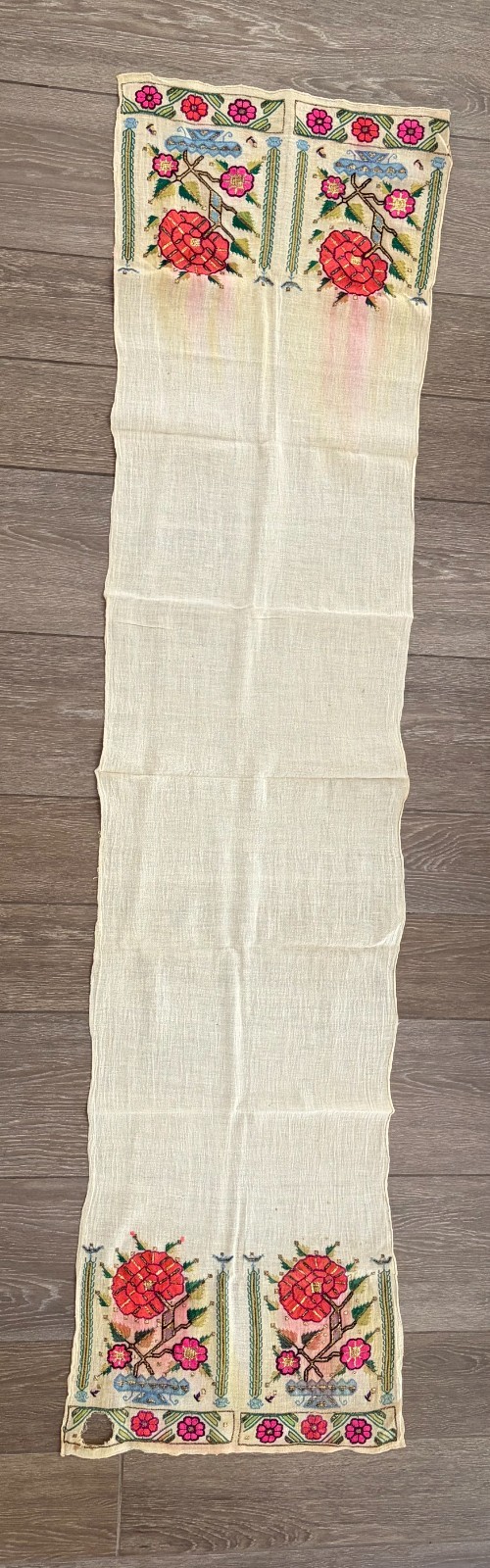 Antique Ottoman Turkish Peshkir Embroidered Towel Gold Metallic Thread Linen