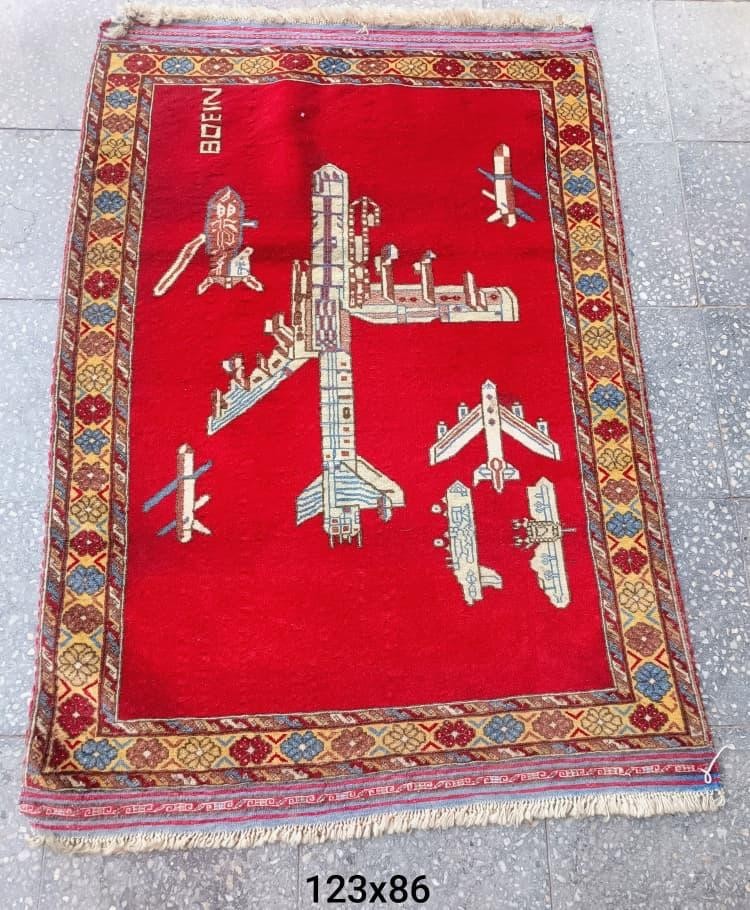 sam 2 AK47 Rug Afghan Handmade War Rug Wool Russia attack 123 cm x 86 cm