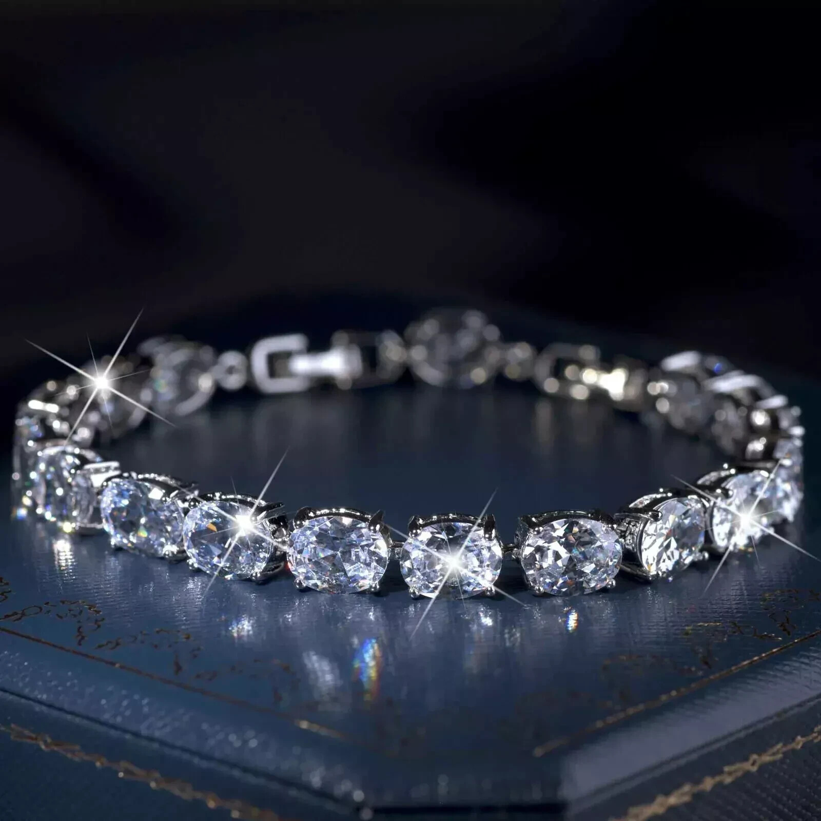 14 Ct Oval Cut Lab-Created Diamond Women Tennis Bracelet 14k White Gold Plated