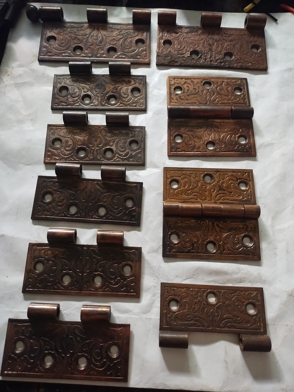 12 Cast Iron Antique Ornate Eastlake Victorian Door Hinge Halves 4″- 5″- 3-1/2″