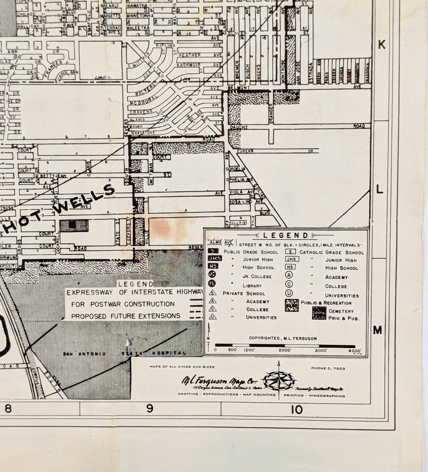 c1950 San Antonio – Texas Map ORIGINAL – Finder Map Large Antique