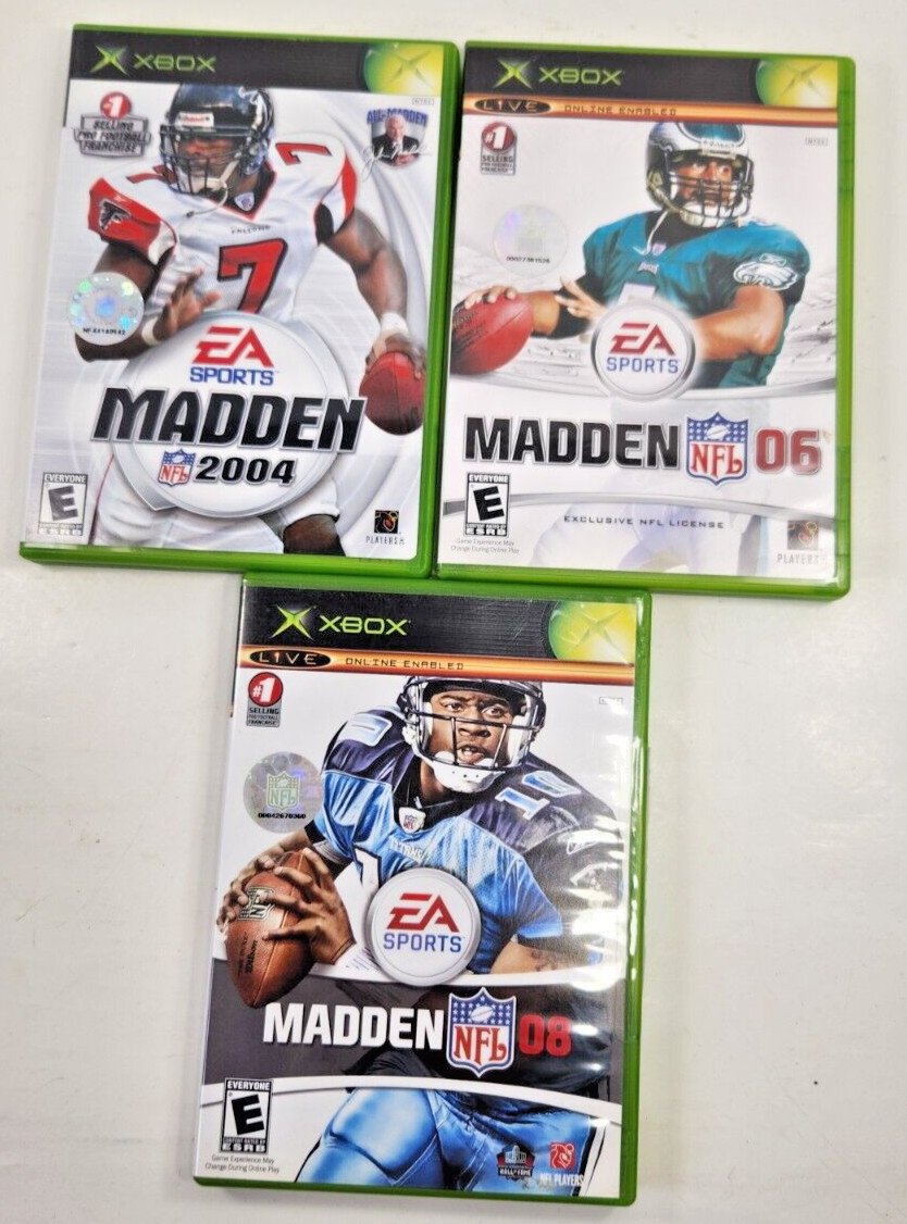 XBOX SPORTS LOT OF 3 MADDEN 04 MADDEN 06 MADDEN 08 WITH MANUALS