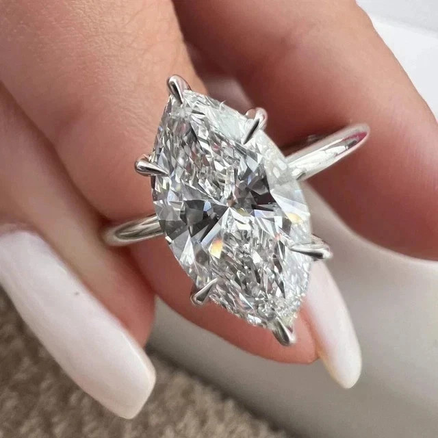 2Ct Marquise Lab Created Diamond Solitaire Engagement Ring 14K White Gold Plated
