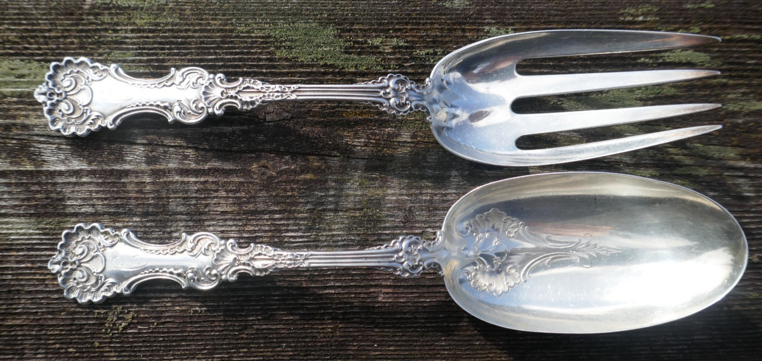 Antique Whiting Mfg. Co. Sterling Silver Salad Set in Pompadour Pattern – 151.6g