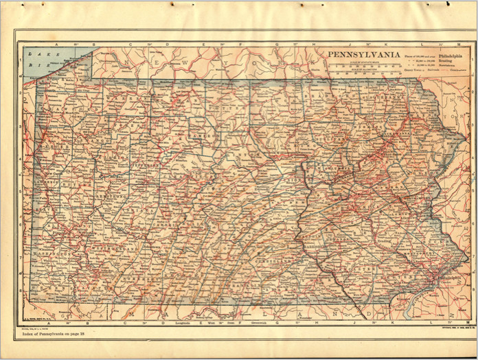 1914 Original Map “Pennsylvania” or “Philippine Islands” Vintage Collier Atlas