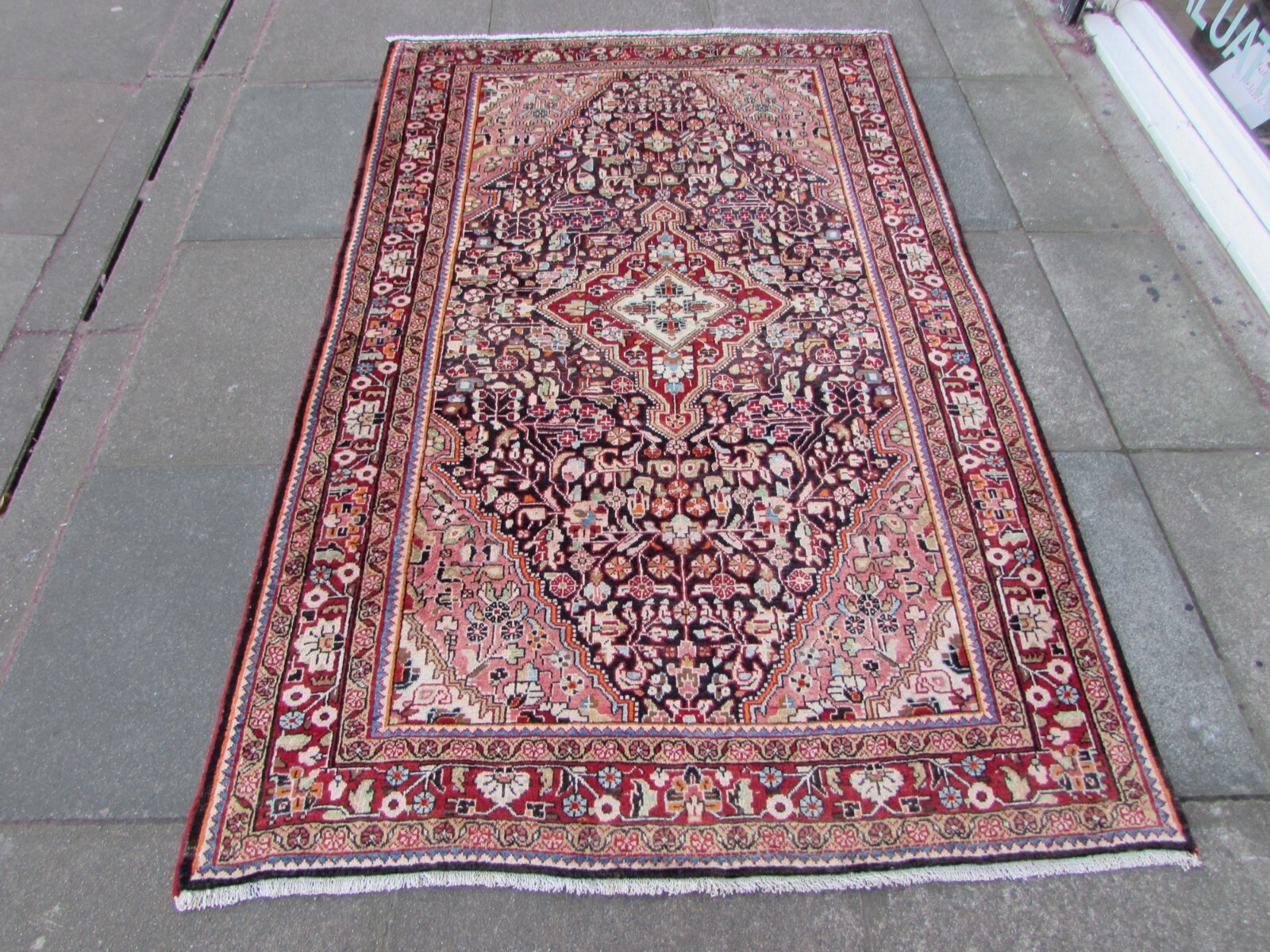 Fine Vintage Hand Made Traditional Oriental Wool Faded Blue Grey Rug 207x130cm