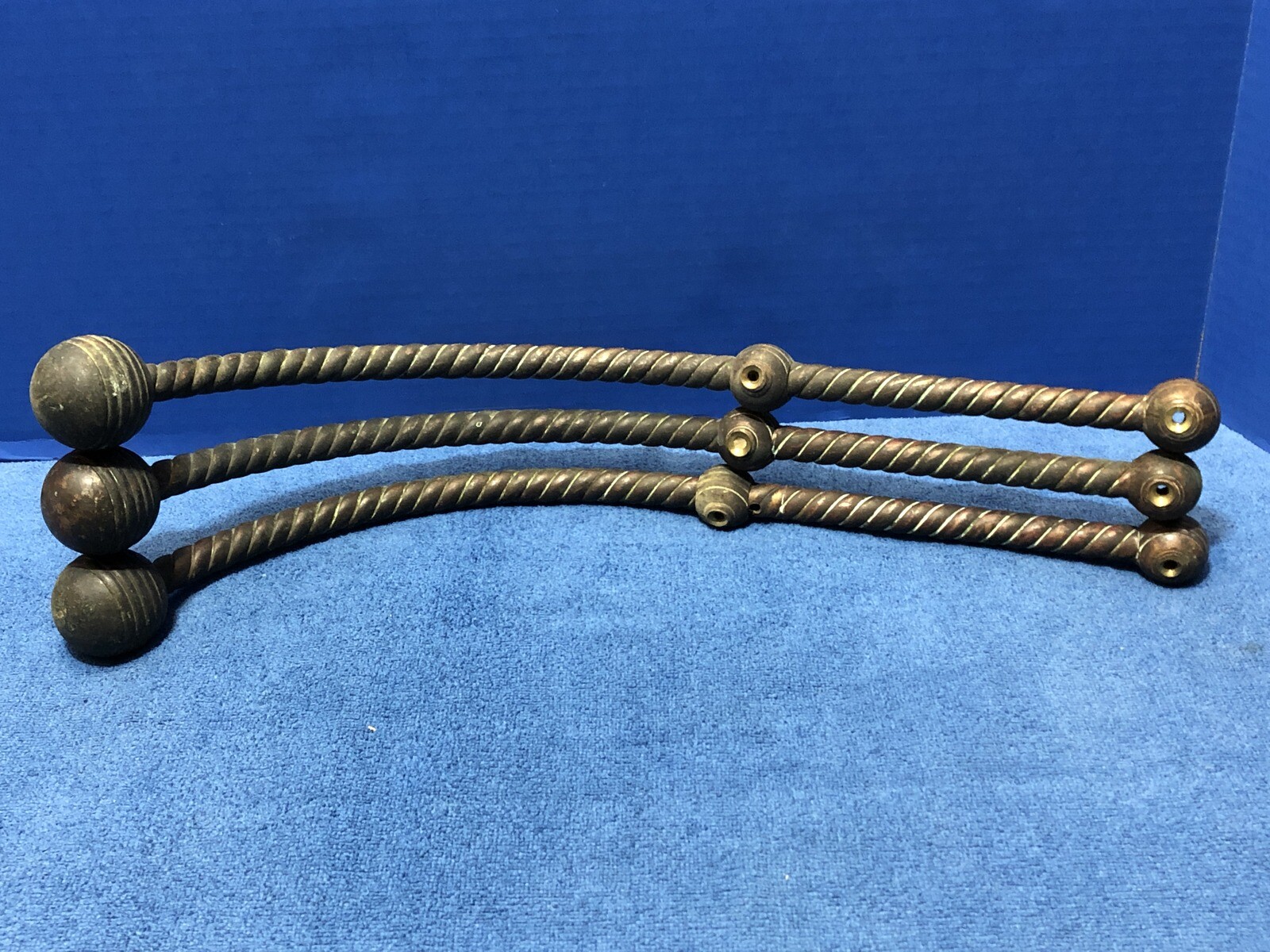 3 Matching ROPE TWIST Ornate BALL End Solid BRASS Architectural ANTIQUE 20” Pcs.