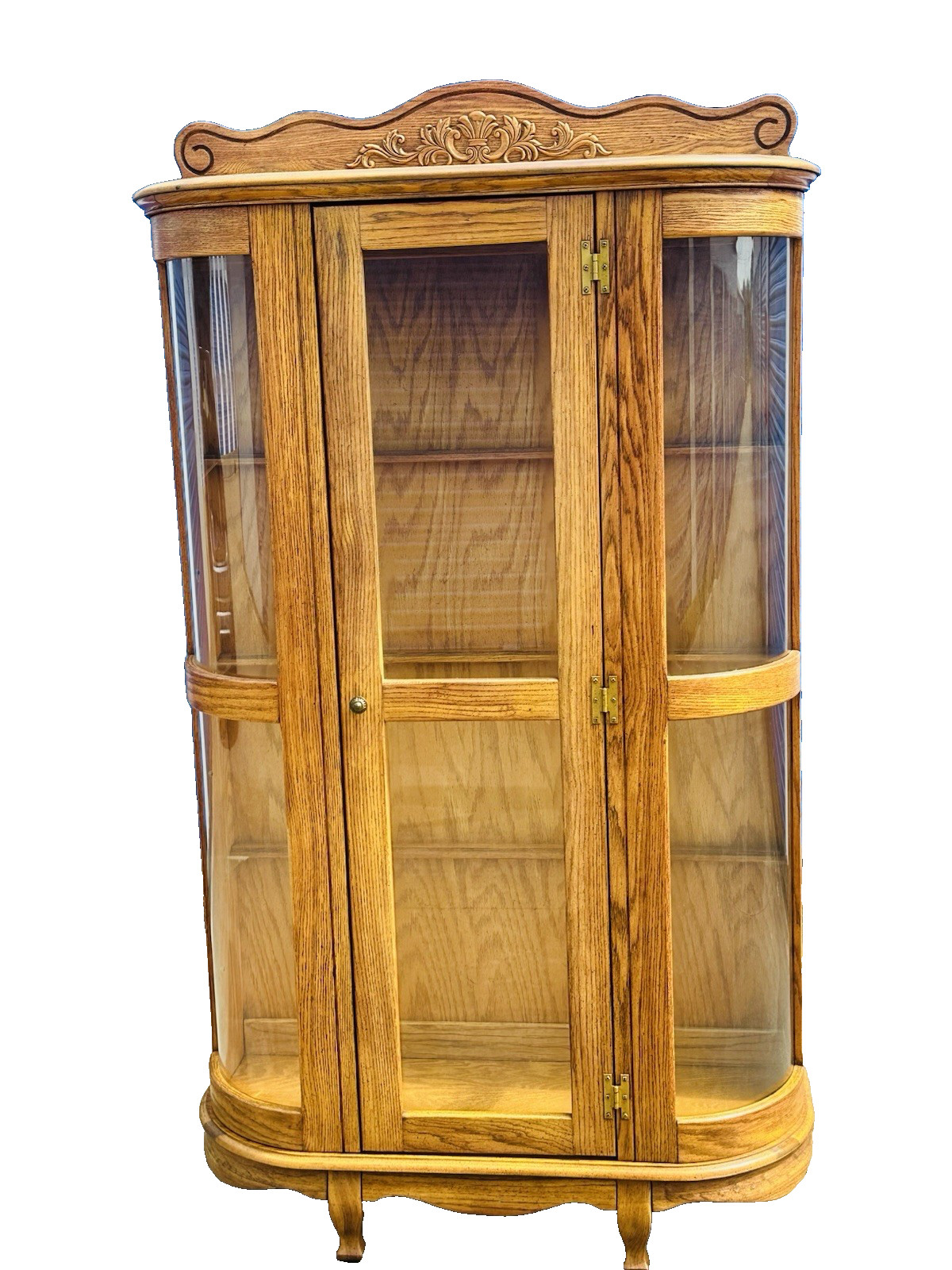 Beautiful Sears Roebuck ArtS & Crafts Oak Curved Glass Display Cabinet W/Lights