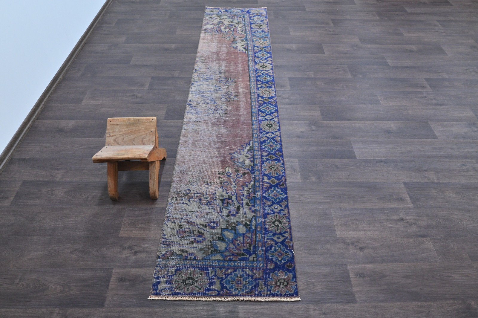 Vintage Turkish Runner Rug 2x9ft Wool Anatolian Handmade Hallway Oushak PURPLE