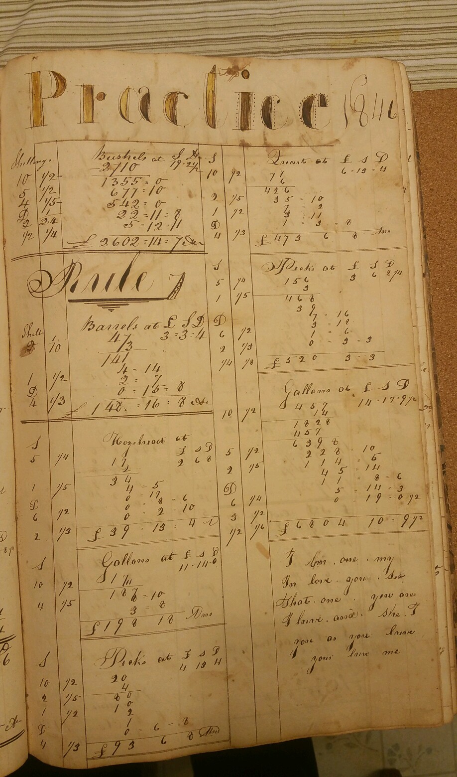 c1845 Arithmetic Workbook, folkart, original, calligraphy, antique Americana