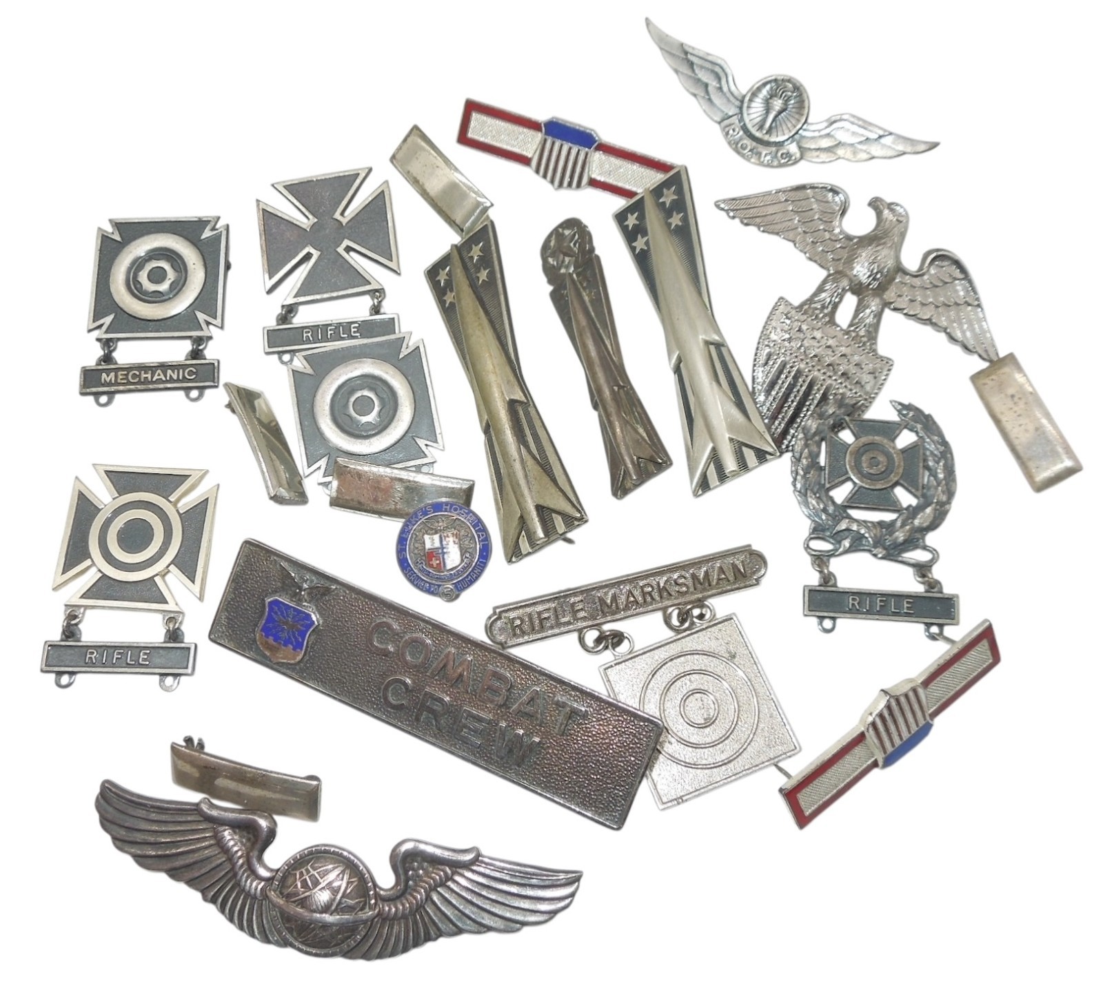 WWII – 1960’s US Military SCRAP STERLING SILVER 230 Grams Pin Badges Lot DR20