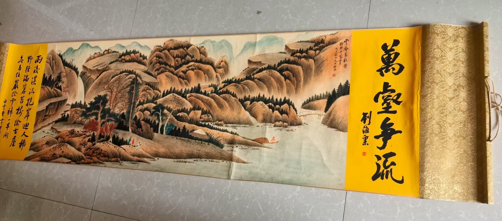 China Old long Horizontal scroll, Qi Gong’s painting Autumn Creek Smoke Scene