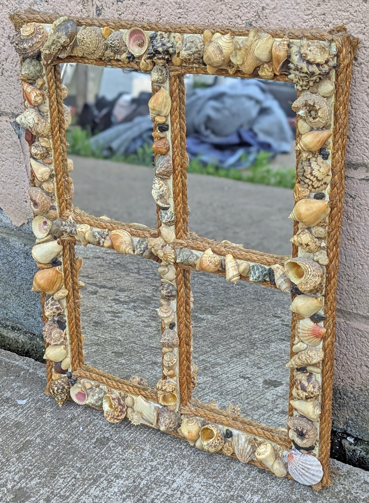 Vintage Handmade Seashell Ocean Beach Wall Nautical Accent Bed Bath Mirror Glass