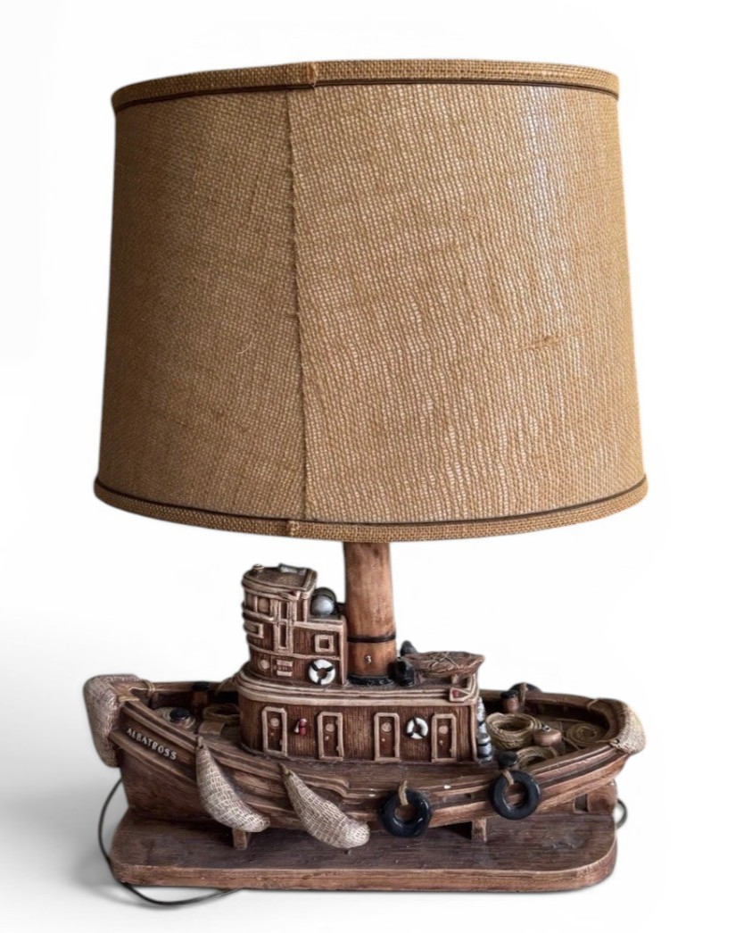 Apsit Bros Tugboat Lamp “Albatross” –20.5″ Nautical Folk Art beach house LARGE