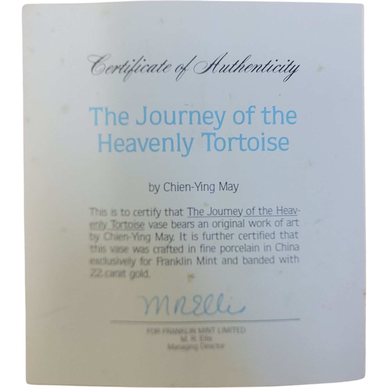 Journey Of The Heavenly Tortoise Porcelain Vase Franklin Mint