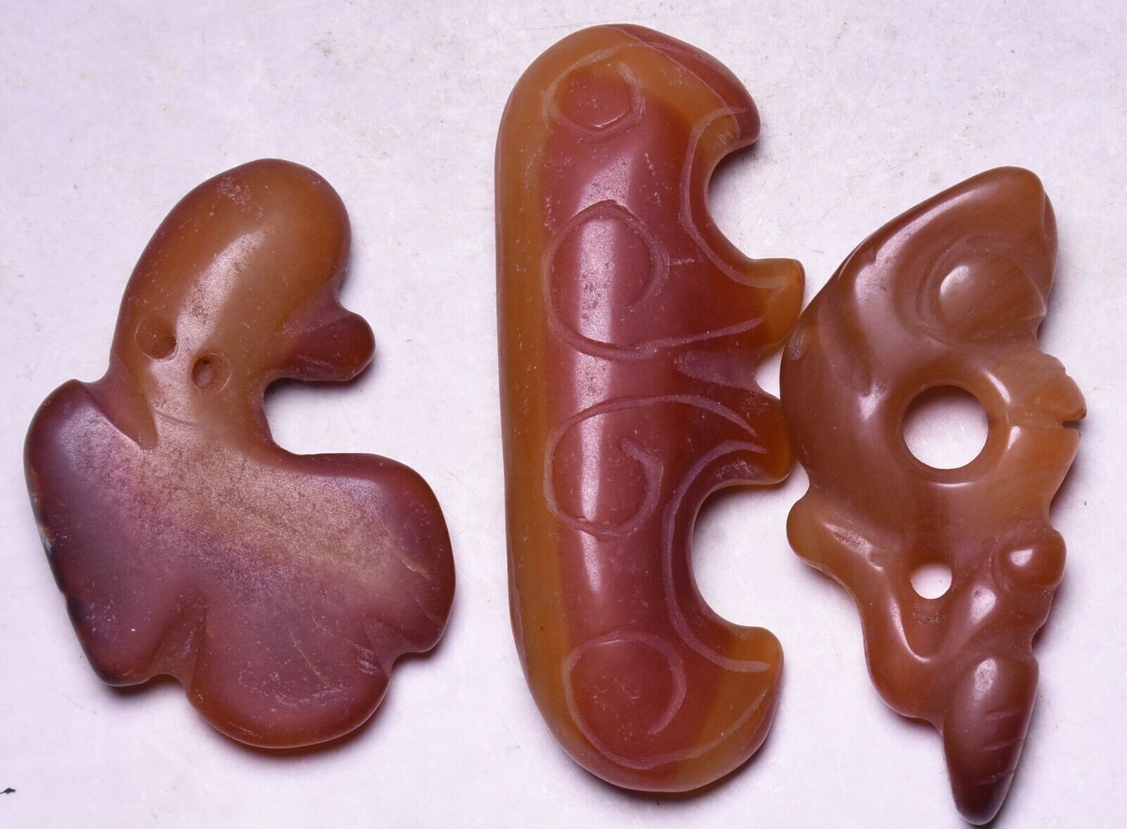 8CM Hongshan Agate Fengshui Pig Dragon Bird Three Item Set Amulet Pendant