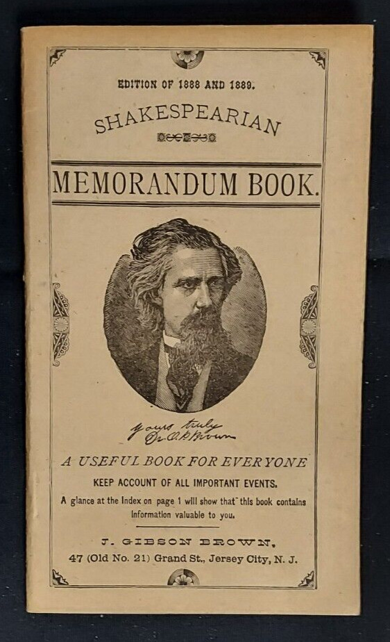 1888 Shakespearian Memo Book Dr Brown’s Remedies Jersey City Snyder Lansingburgh