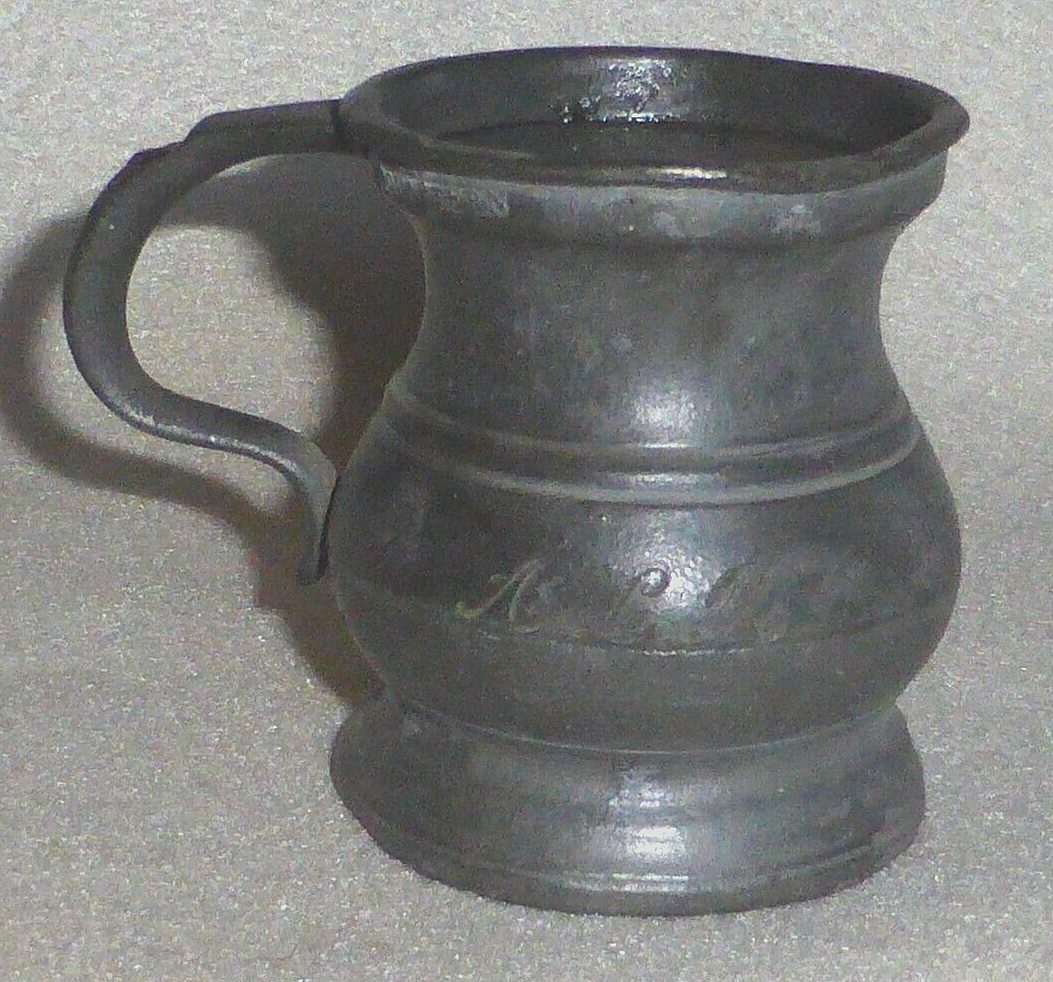 Antique Victorian Pewter 1/2 Quartern/Gill Measuring Jug, Unusual Inscription