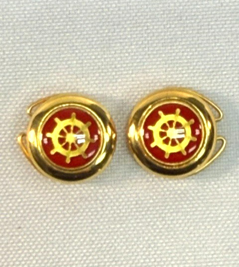 MINT Vintage Italian Enamel Button Covers – Gold Ships Wheel Nautical Red Motif