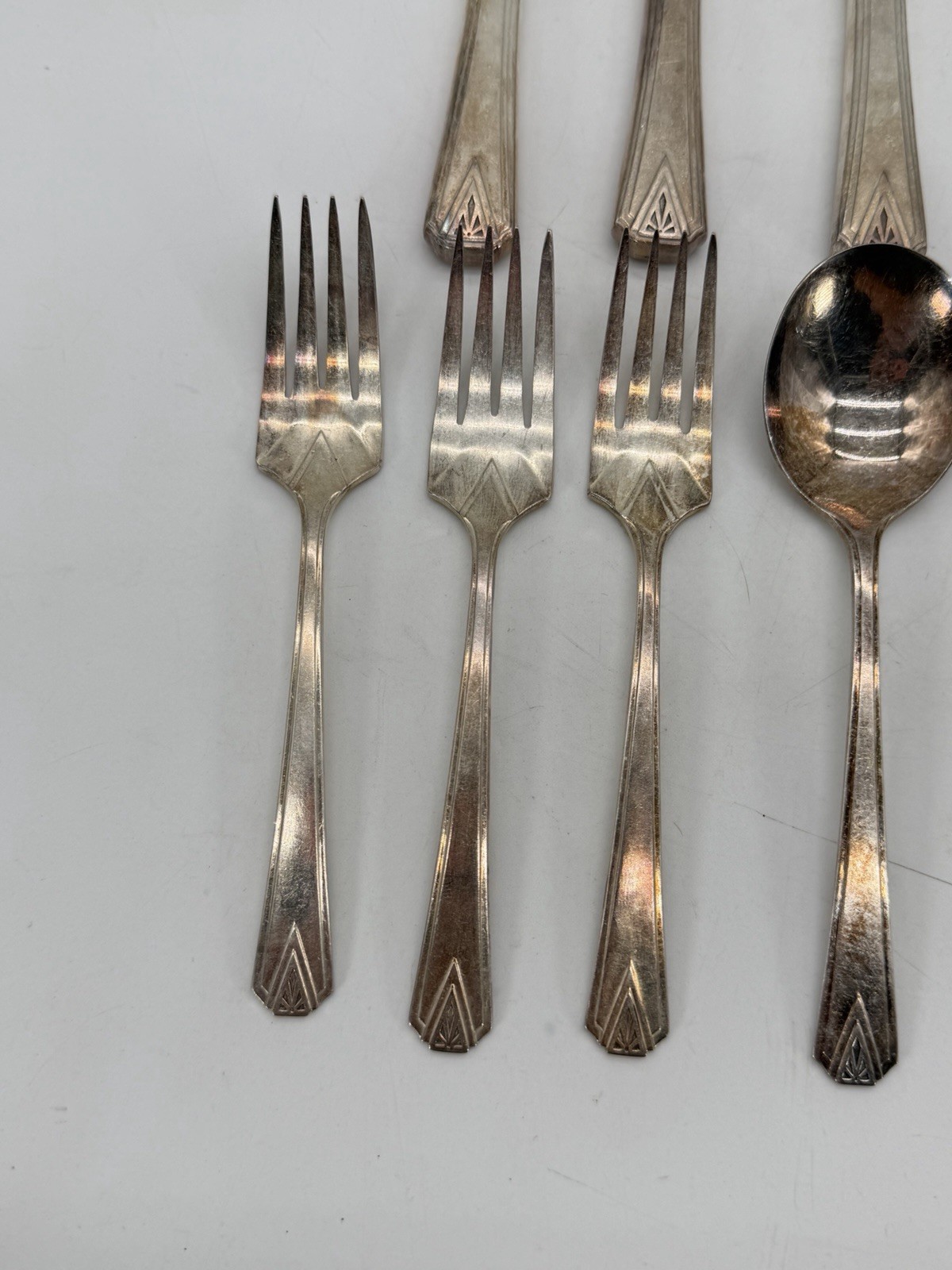 Vintage Oneida Community Deauville Silver Plate Spoons Forks Knives Art Deco Lot