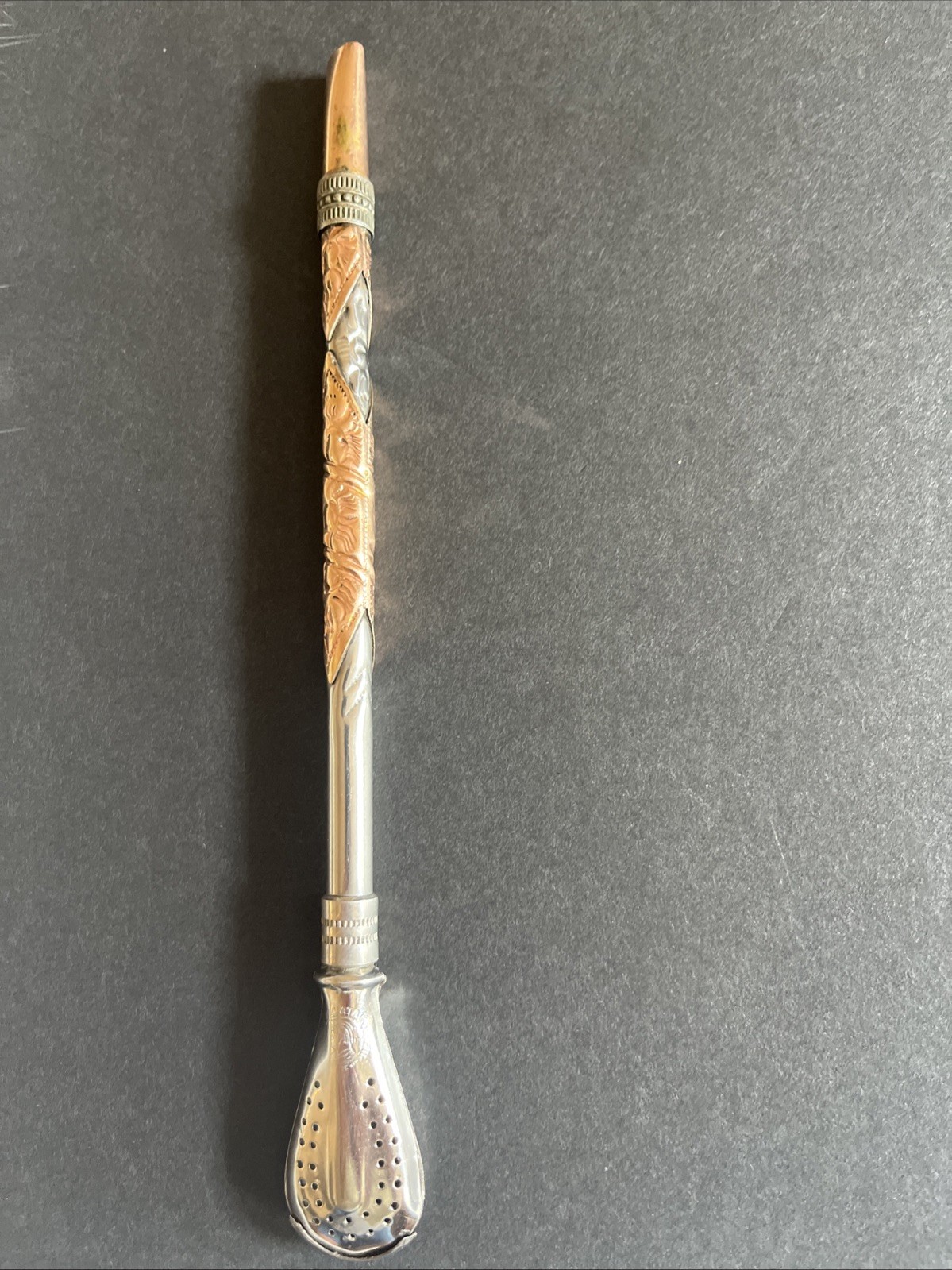 Antique Yerba Mate Bombilla Tea Straw La Mulata Argentina 18/8 Silver Gold 8 In
