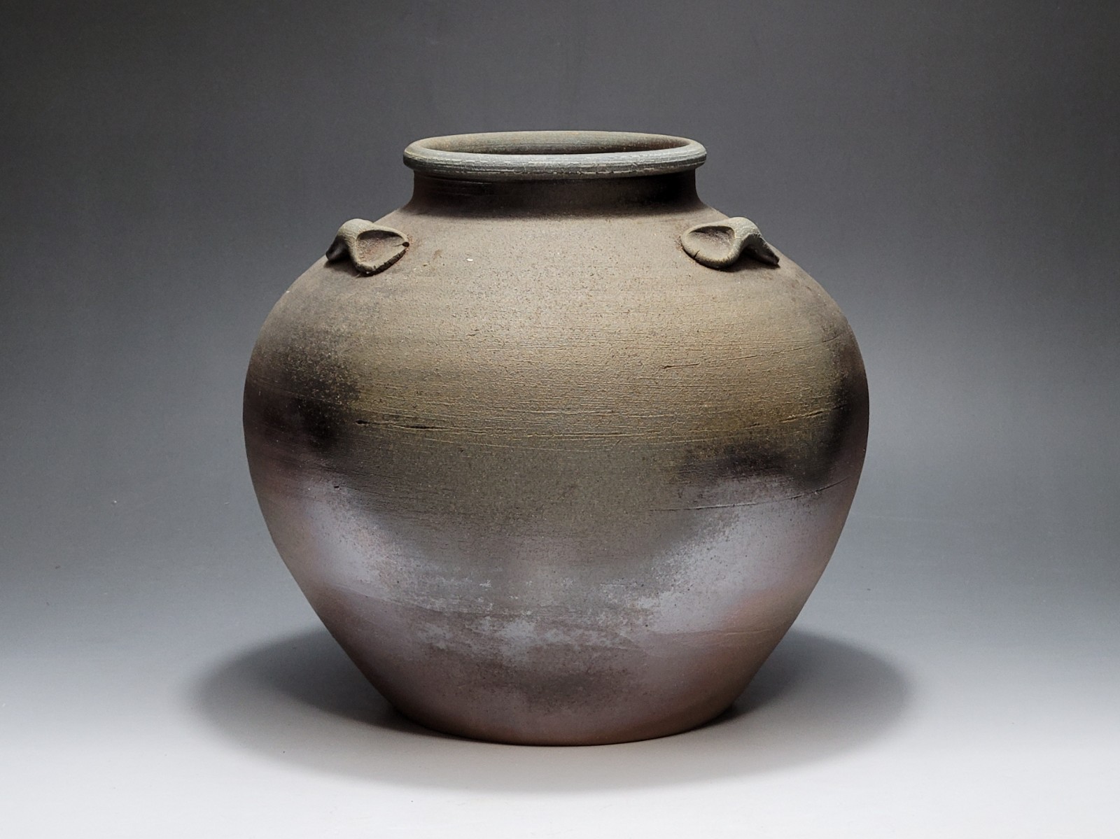 Bizen ware, three-handled vase, with signature