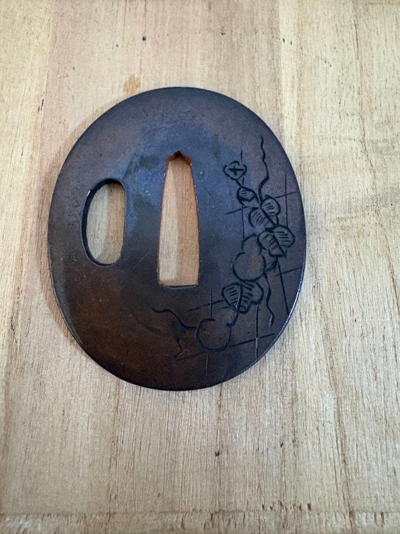Shakudo Copper Alloy Tsuba Vine Design Japanese Sword Guard 6cm
