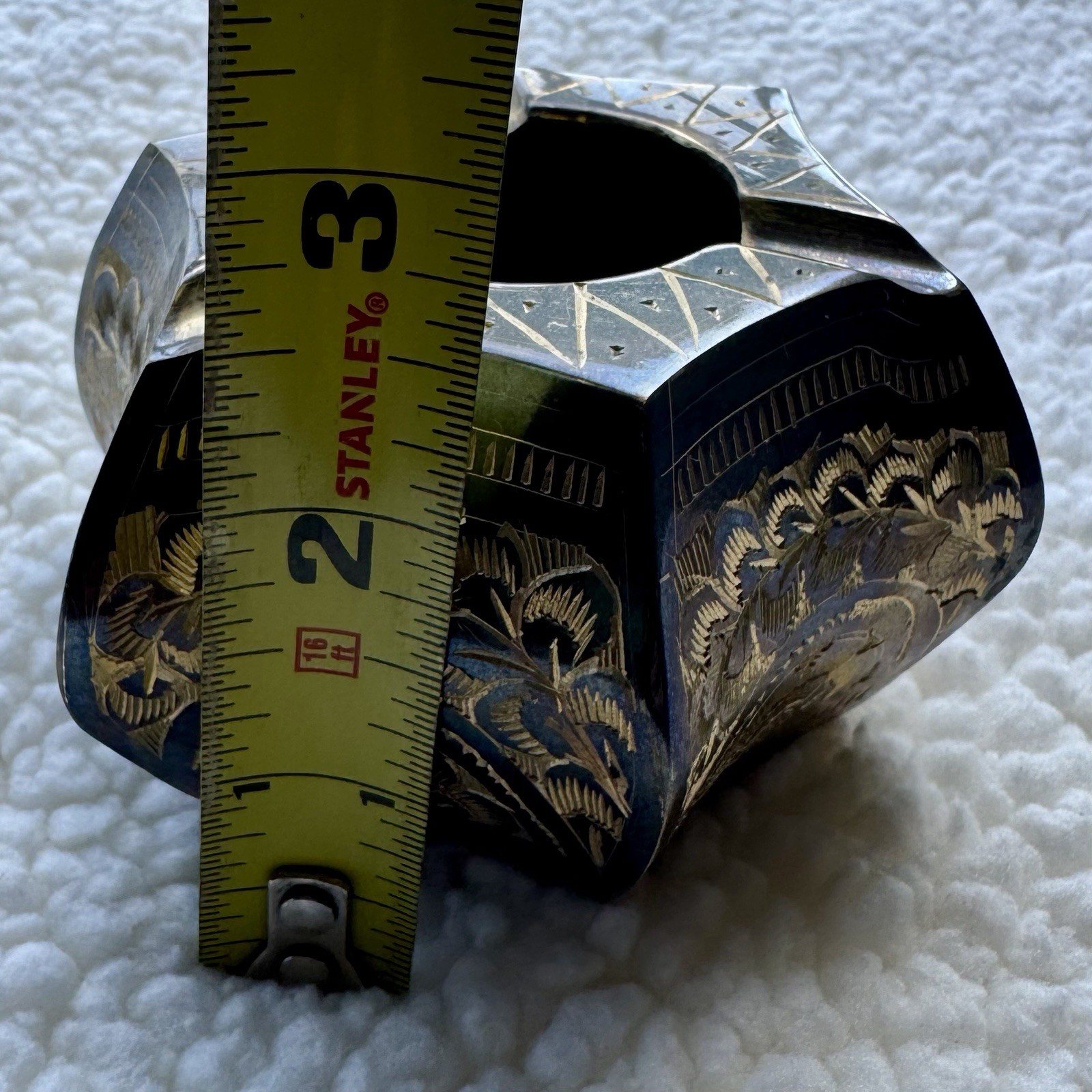 Hand-carved hexagonal brass ashtray
