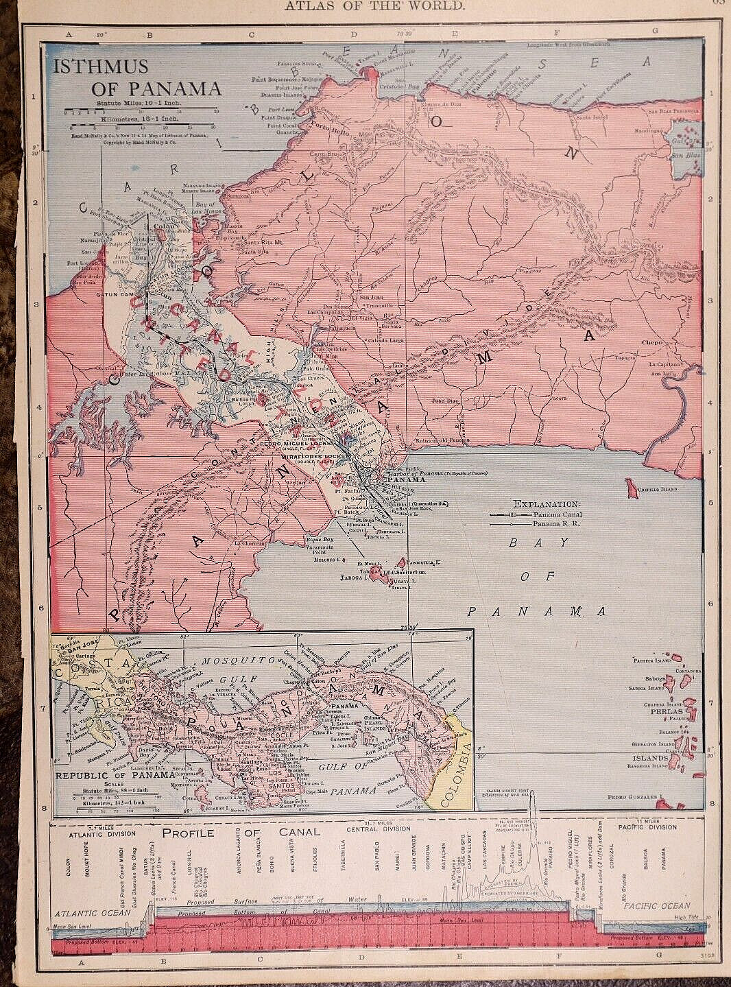 1912 Map ~ US CANAL ZONE – PANAMA CANAL ~ (10×13) Free S&H #81324-15