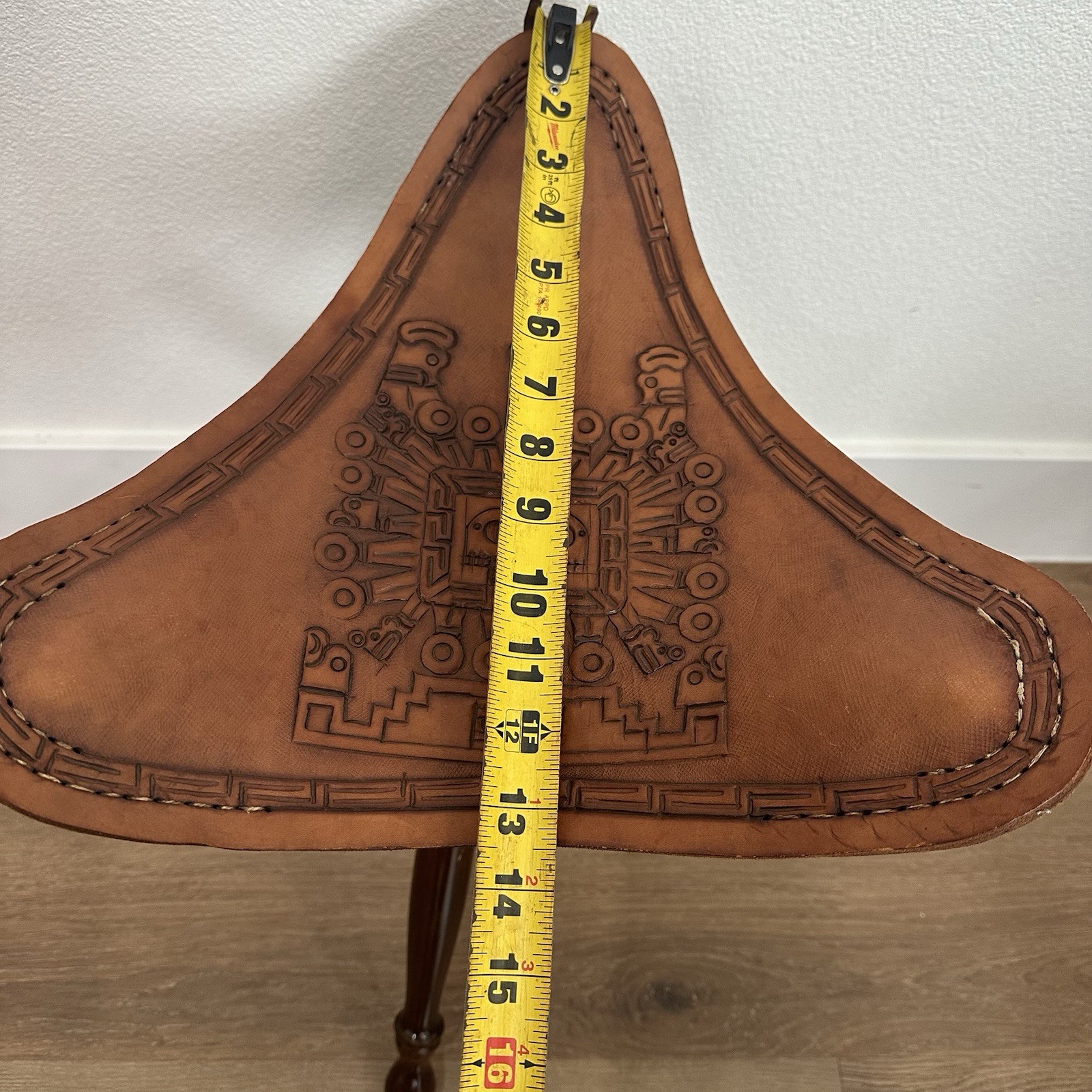 VTG Handcrafted Ecuadorian Hand Tooled Leather Folding Tripod Foot Stool/Seat