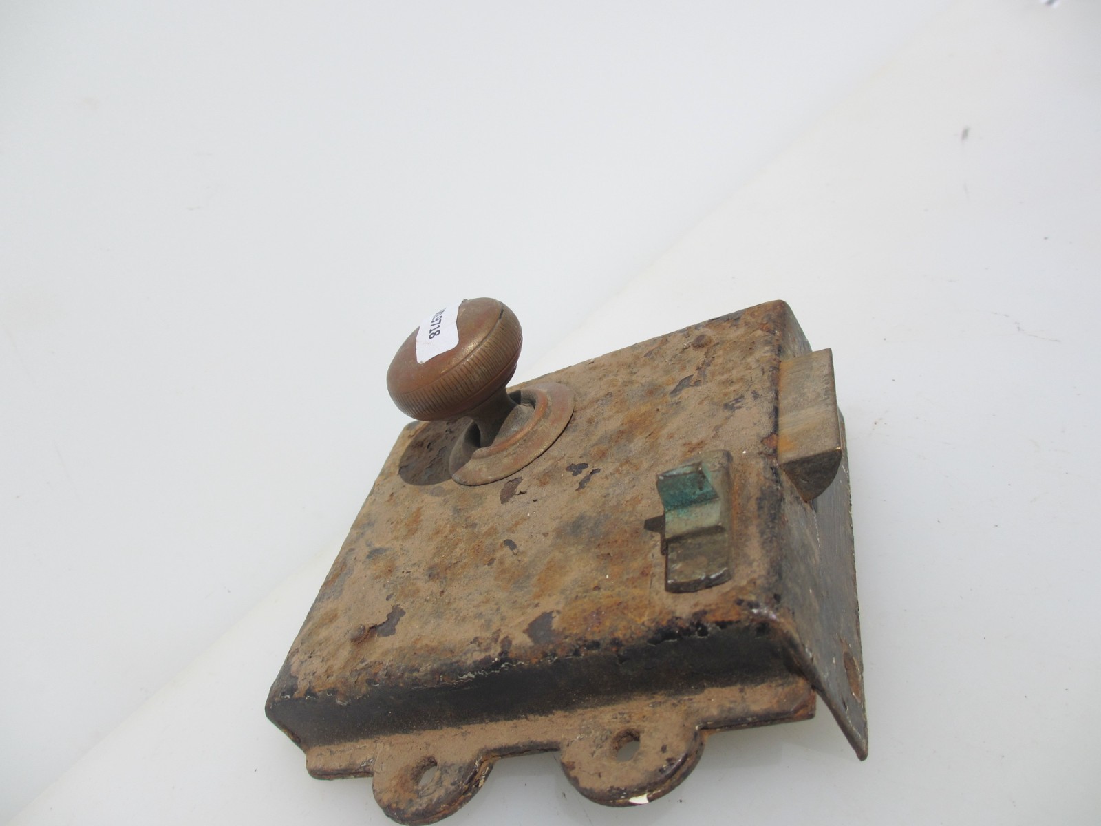 Antique Iron Bathroom Door Rim Lock Brass Knob Handle Bolt Victorian Old Vintage