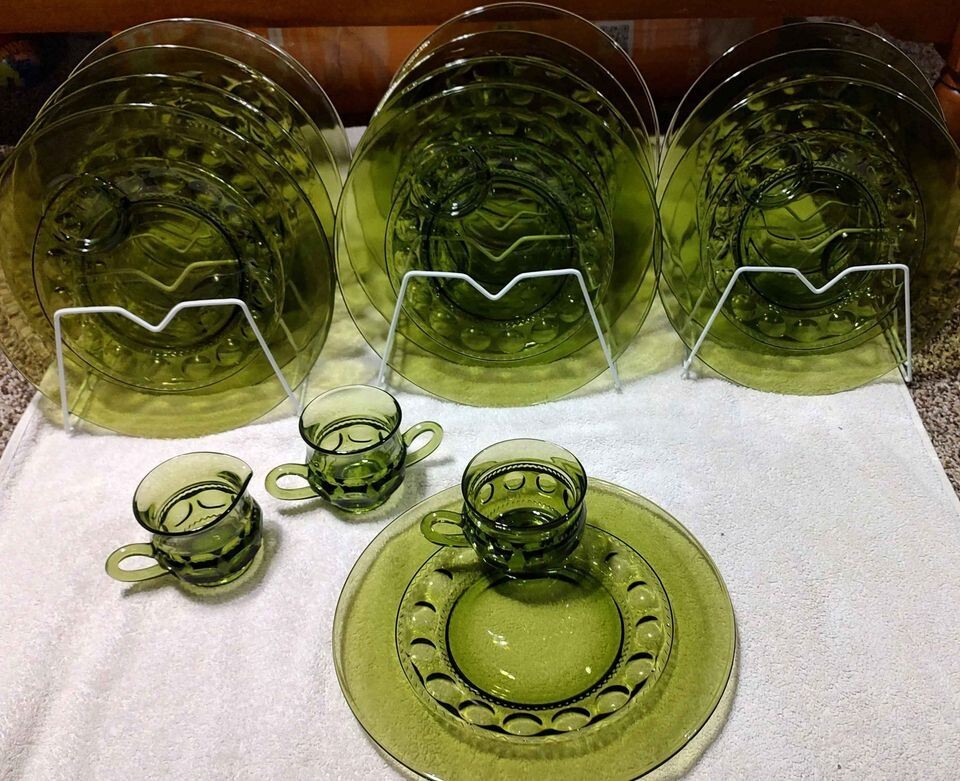 Indiana Glass King Crown 12 piece Luncheon Set with Cream and Sugar