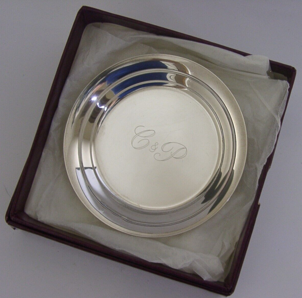 ASPREY ENGLISH STERLING SILVER DISH BOXED ENGRAVED C&P 1994