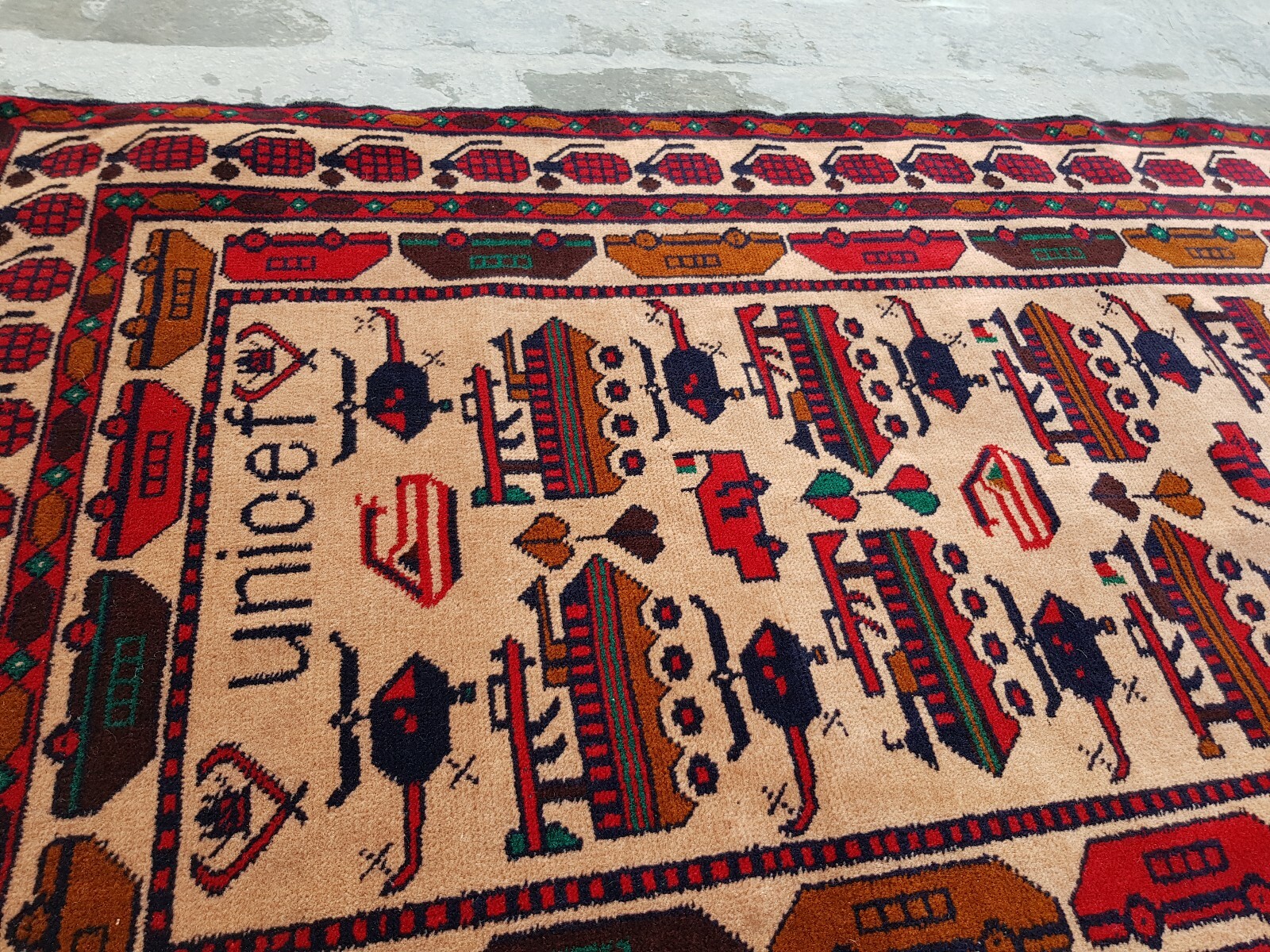 Baloch War Rug Handmade Afghan War art Rug Tribal Shindand Rug 145×79 cm Tanks