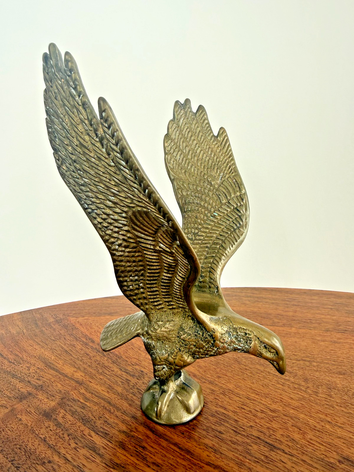 Vintage Solid Brass Eagle Sculpture Heavy Cast Metal Wings Spread 7″ Finial