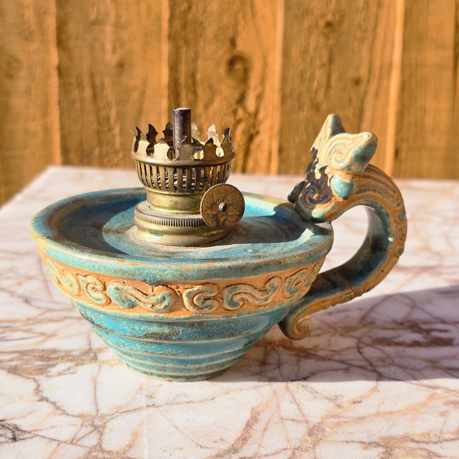 Vietnamese Antique Porcelain Bien Hoa oil Lamp c1900 Vietnam Superb