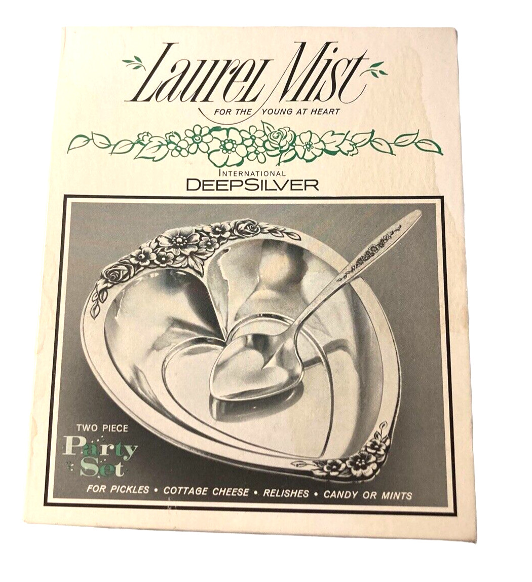 Laurel Mist Deep Silver Inlaid Serving Spoon Candy Dish vintage in box