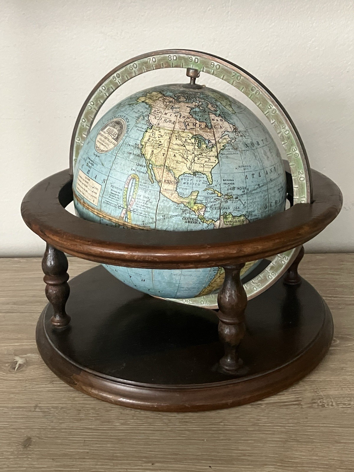 Early 1930’s Weber Costello Peerless 6″ Terrestrial Globe With Wood Cradle