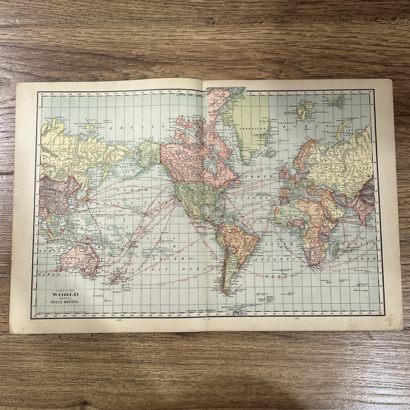 Antique 1901 Map Of The World 18”x12”