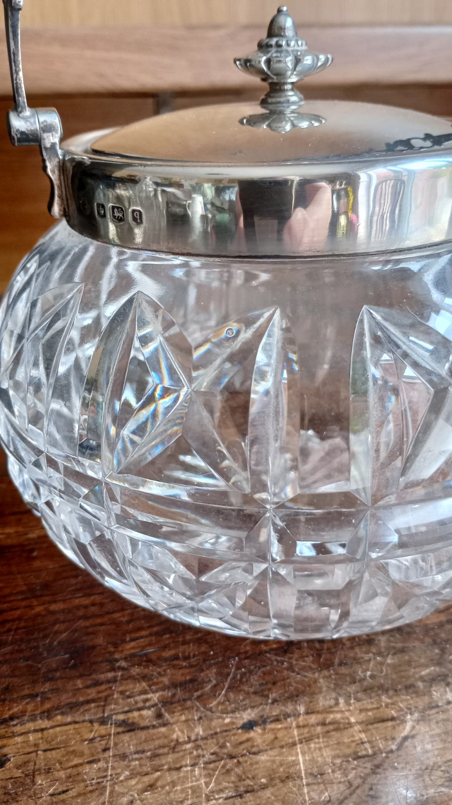 Sterling Silver & Cut Glass Biscuit Barrel By William Hutton & Sons