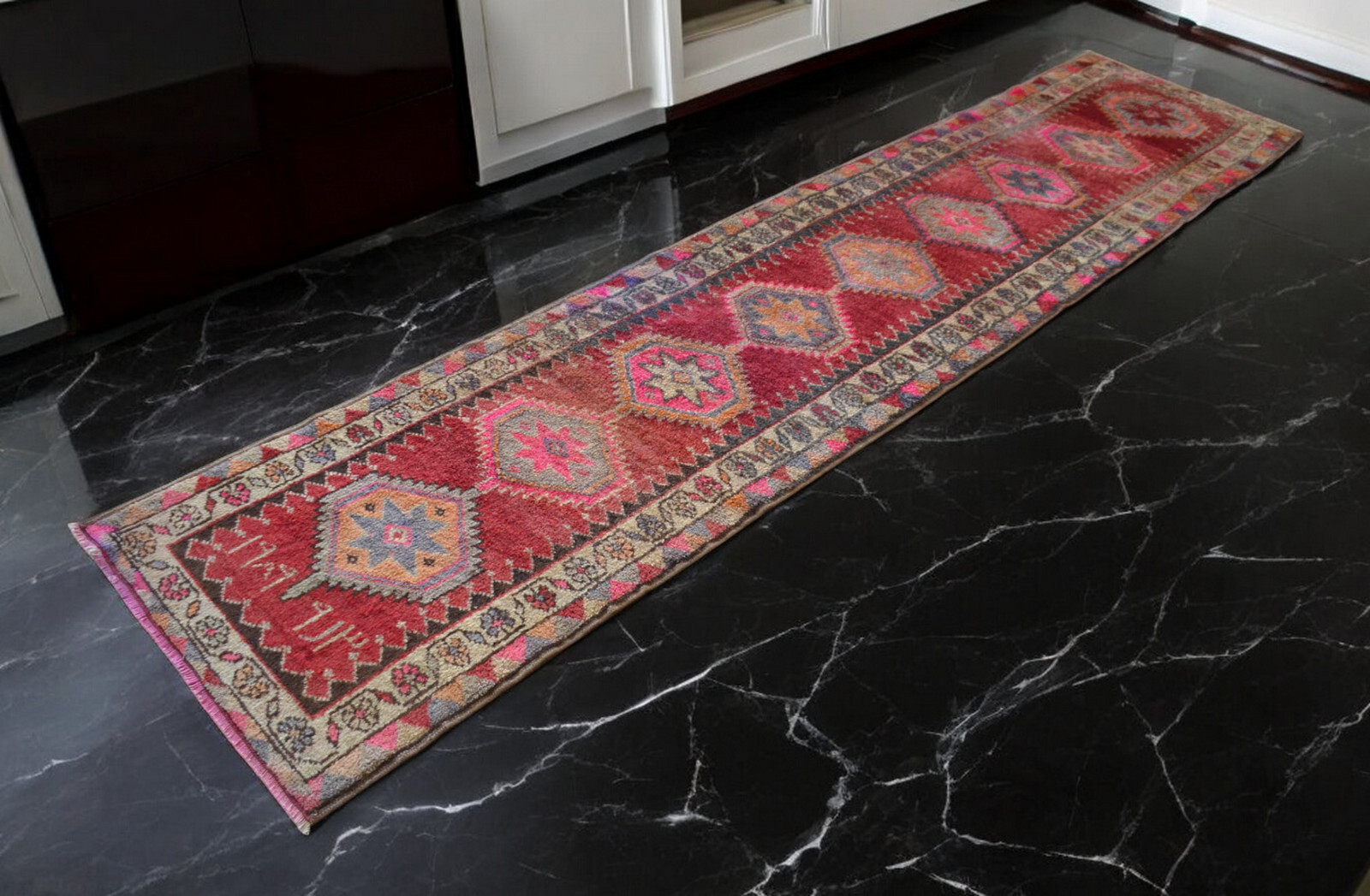 3×12 ft Runner Turkish Oushak Rug HandMade PINK Hallway Rug actual 2.9×11.11 ft