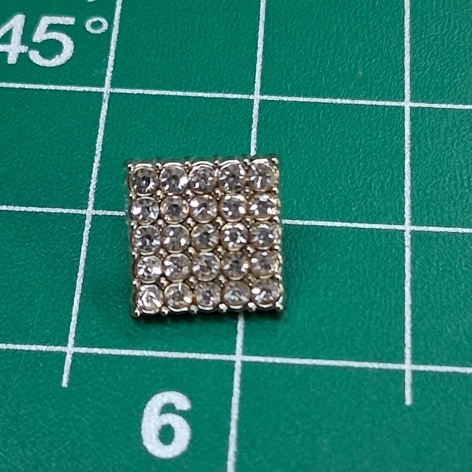 Square CZ Pave Silver Tone Metal Accent Button