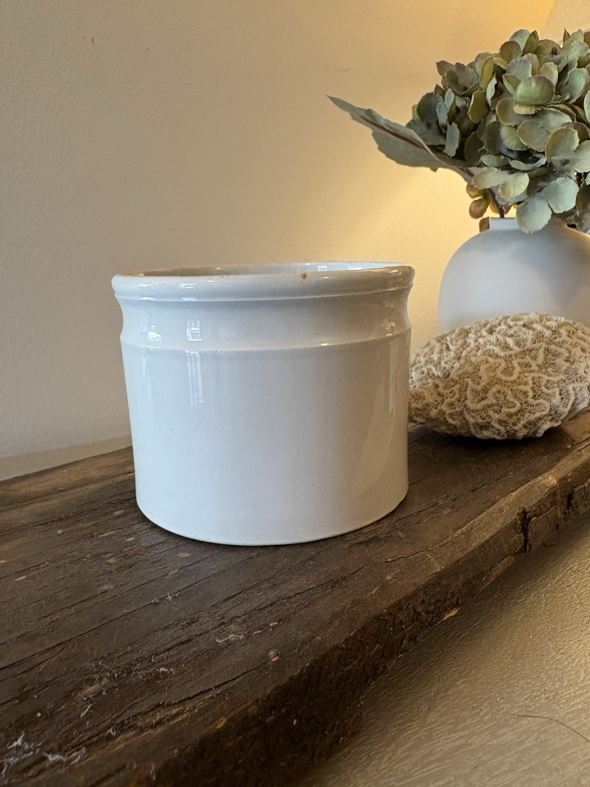 Vintage French Creil et Montereau Petit Ironstone Kitchen Pot Jar