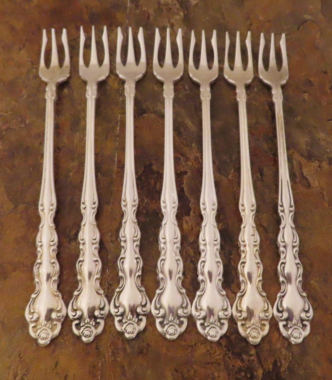 Oneida Beethoven Set 7 Cocktail Forks Community Vtg Silverplate Flatware Lot H